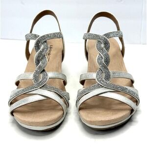 LifeStride Women's Miami Strappy Wedge Sandals Silver Metallic Size 8W NWT/BOX